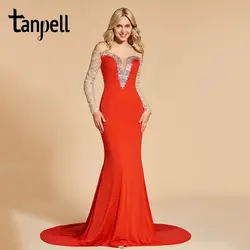 Tanpell с открытыми плечами вечернее платье красного цвета с длинными рукавами Длина до пола суд Поезд платье женские Пользовательские