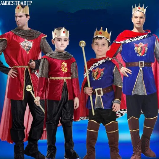 

New 2018 King Party Costume Cosplay Costume Halloween Masquerade Adult Boy's Princes Suit Father and son's clothing AMBESTPARTY