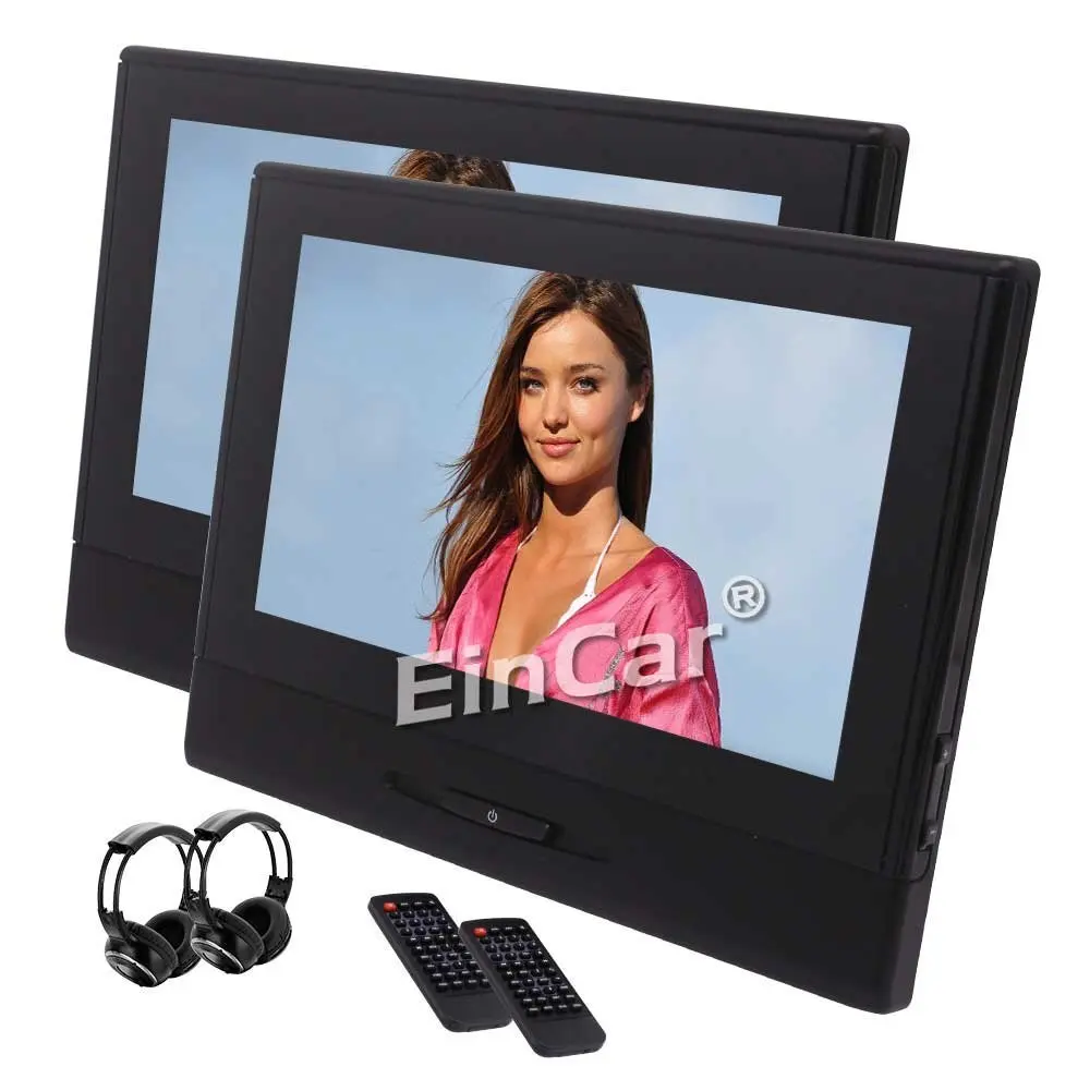 

2 Portable DVD Player 8 Inch Dual Screen Headrest Monitor Support USB/DVD/CD MP4/1080P Video/FM Transmitter Free IR headphones