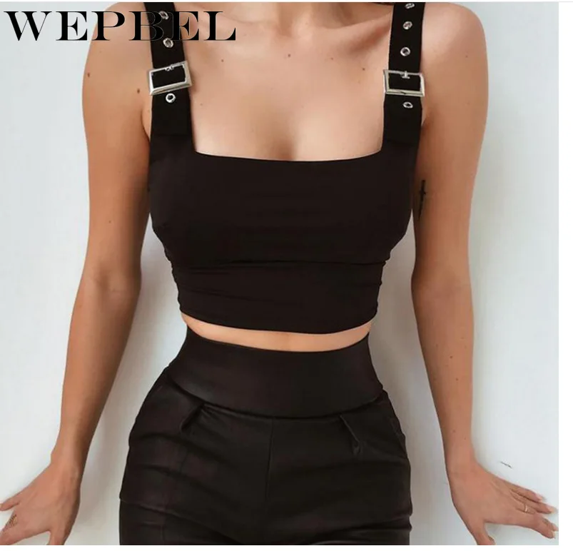 

WEPBEL Fashion Women's Tank Top Solid Color Top for Women Adjustable Strap Crop Top Slim Casual Shirts