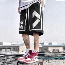 Летние спортивные шорты, мужские свободные с принтом, женские штаны в стиле хип-хоп, большие размеры, спортивные штаны, черные уличные мужские повседневные Летние штаны S6T52