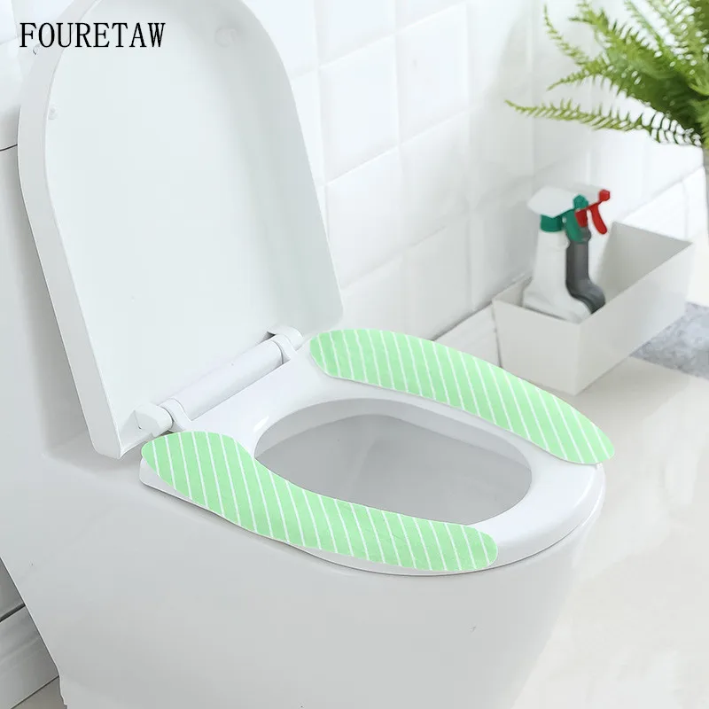 

FOURETAW Cotton Linter Pink Blue Brown Soft Adhesive Sticky Toilet Mat Seat Heated Closestool Pad Washable Toilet Seat Cover