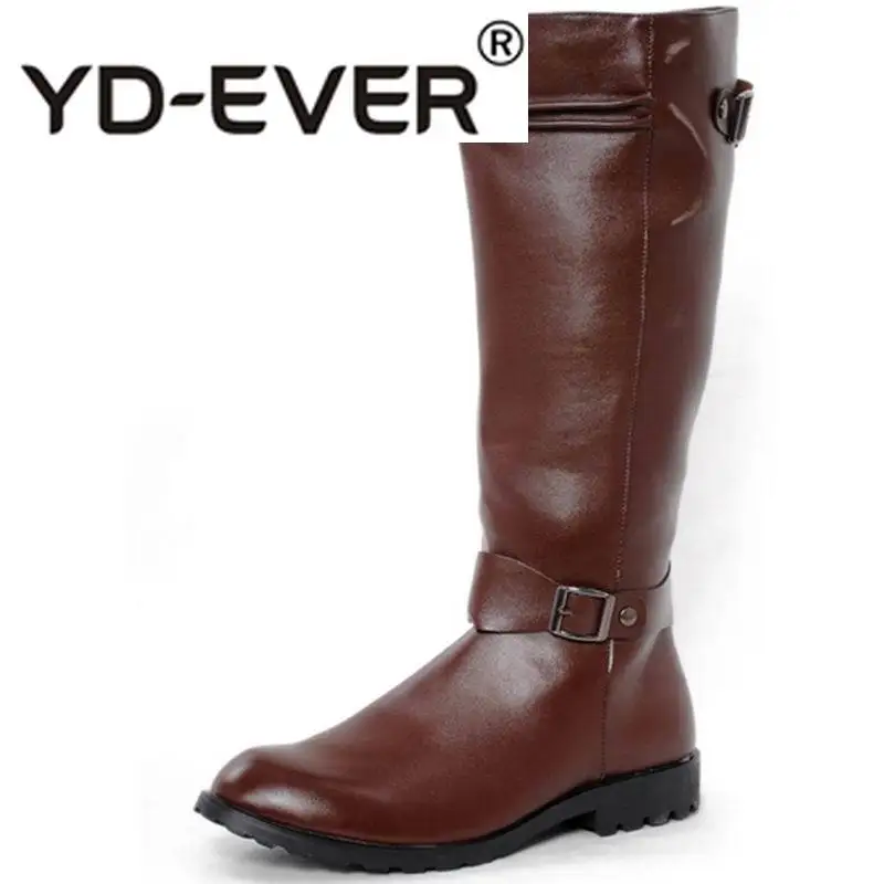 

New Arrival High Top PU Leather Shoes Men Round Toe Motorcycle Boot Man Buckle Black Cowboy Boot Brown Leisure Knee Boot