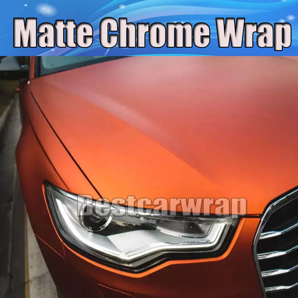 

Satin matte chrome Ice orange Vinyl Wrap Car Wrap With Air Release Orange Film Car stickers Film PROTWRAPS 1.52x20m/ 4.9ft*66ft