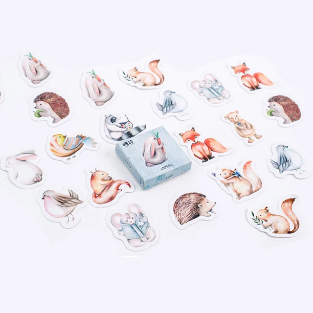 45 قطع الكرتون ملصقات أرنب الثعلب الزخرفية لاصق الحيوانات ورقة ملصقات يوميات سكرابوكينغ زينة للصور الألبوم Diy
