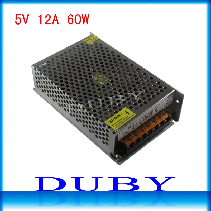 

100piece/lot 5V 12A 60W Switching power supply Driver For LED Light Strip Display AC100-240V Factory Supplier Free Fedex