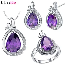 Стерлинговое серебро, фиолетовый кристалл, свадьба, для новобрачных ювелирные комплекты dubai кольцо Винтаж Цепочки и ожерелья Рождественский подарок 50% Off T460 Joyas