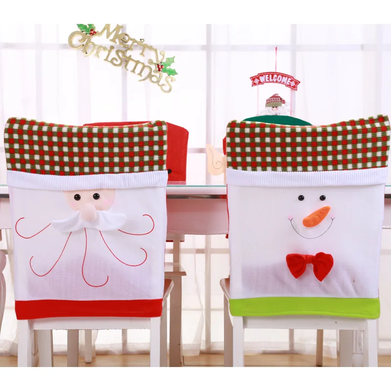 

New Year Christmas Chair Back Cover Decoration Santa Clause Red Hat Dinner Table Decor Chair Xmas Cap Set Adornos De Navidad