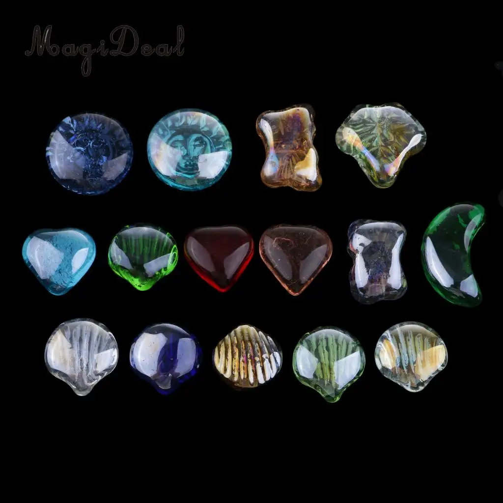 

15 Pcs Mixed Size-Colors Ocean Shell Series Vase Filler Flat Glass Stone,Table Scatters, Garden Home Decor,Jewelry Making Accs