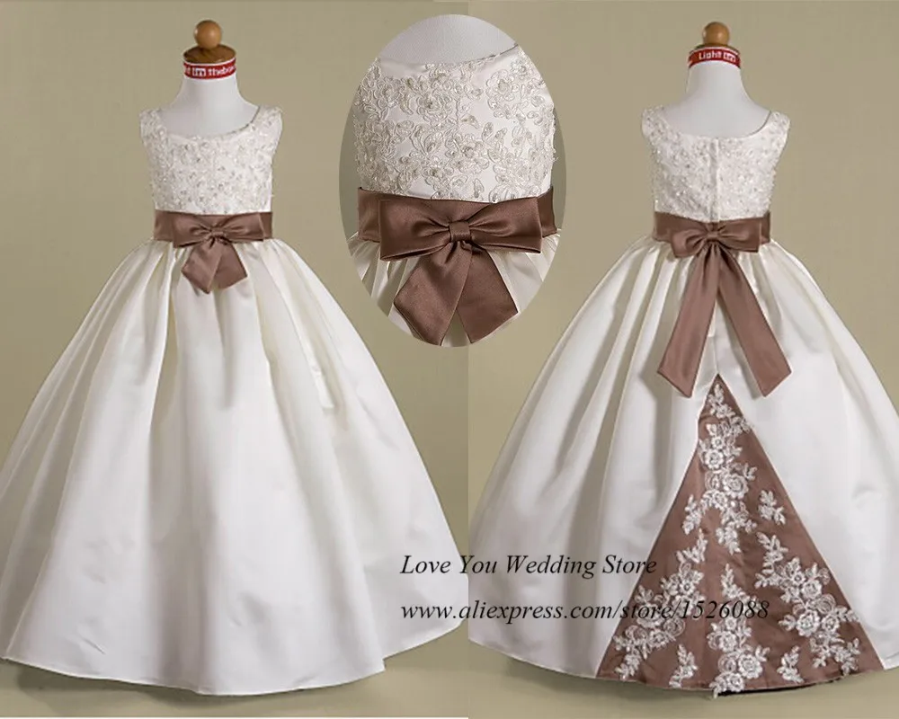 Прекрасный белый коричневый бальное платье Платья для девочек на свадьбу для свадеб Кружево Обувь для девочек Праздничное платье Vestido Tenis Infantil