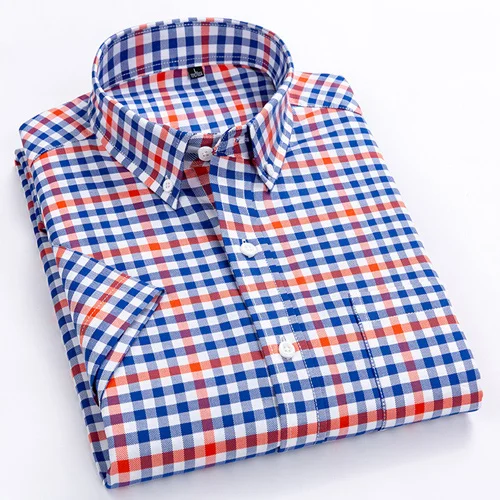 Мужские повседневные клетчатые рубашки с коротким рукавом, стандартные, летние, тонкие, мягкие, хлопок, на пуговицах, клетчатые, полосатые рубашки - Цвет: F992