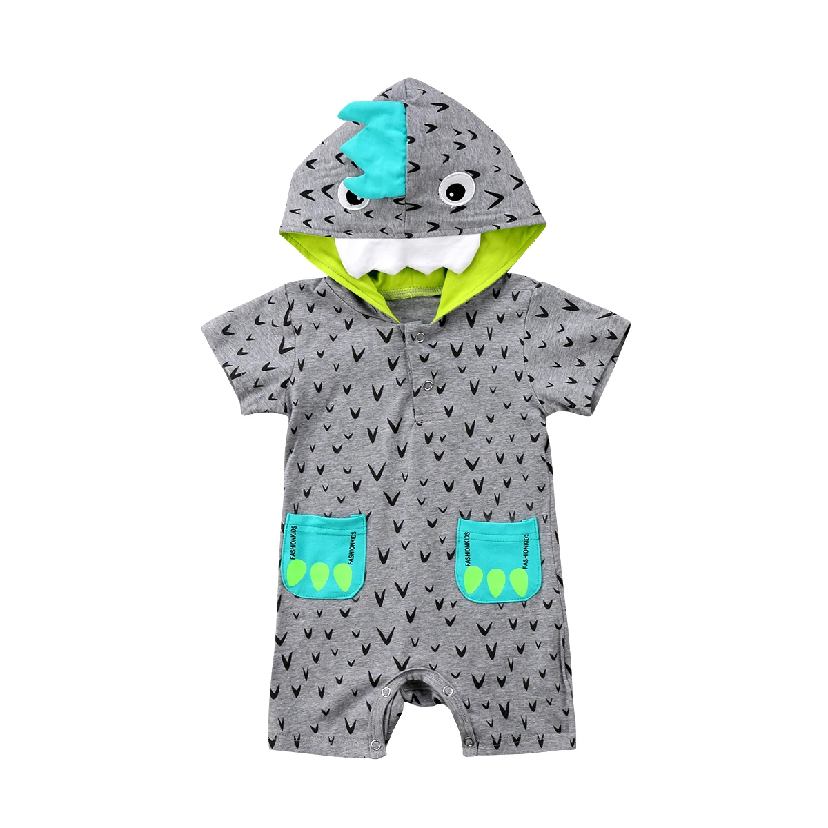 Summer Newborn Boy Infant Jumpsuit Short Sleeves Dinosaur Hooded Romper