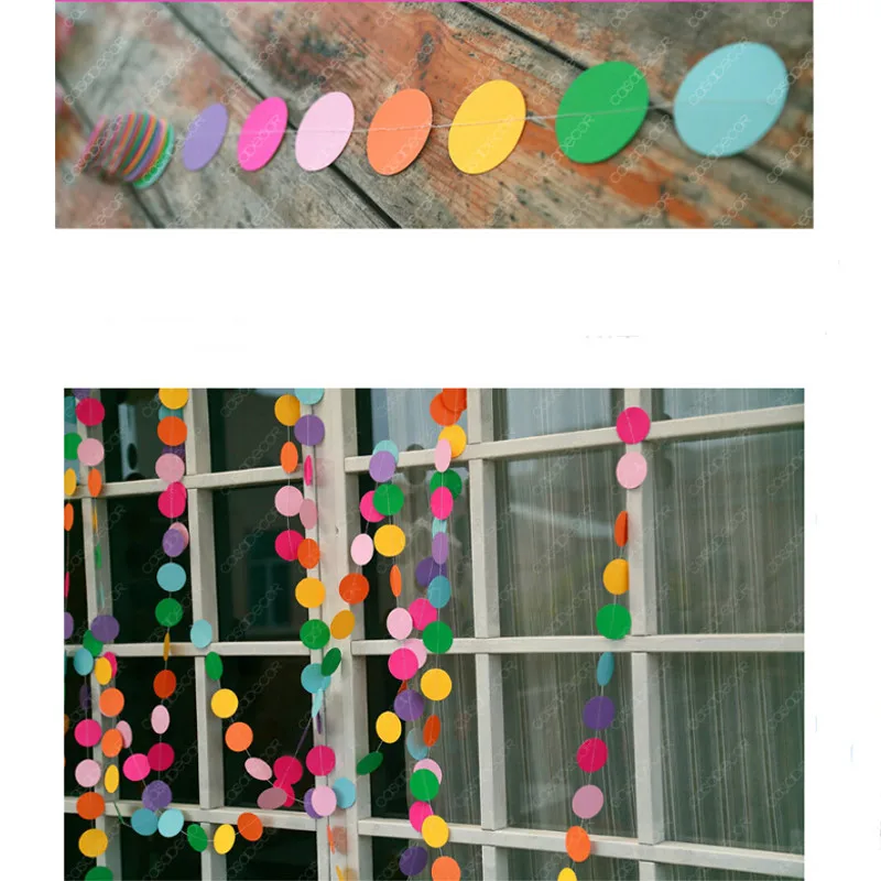 

4m Colorful Round Card Paper Wedding Party Decoration Banners Garland Handmade Children Room Wall Hangings Props Decoration