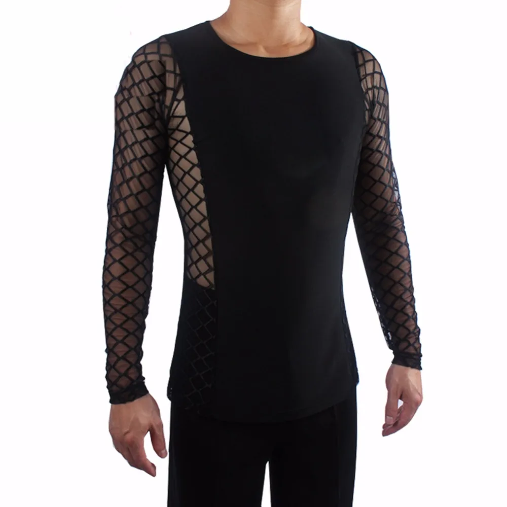 High Quality Latin Dance Tops For Males Black Color Fabric Shirts For