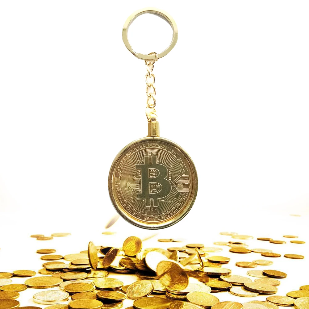 Detachable Bitcoin Keychain Gold Plated DIY Commemorative Coin Key Ring