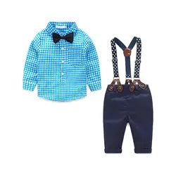 Симпатичный комплект повседневной детской одежды для мальчиков от 1 года до 4 лет из 2 предметов: клетчатая рубашка + брюки на подтяжках