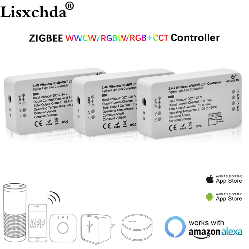 Светодиодный контроллер ZIGBEE, совместимый с Echo, умный светодиодный контроллер RGBCCT/WW/CW, светодиодный контроллер zigbee, светодиодный диммер, DC12-24V контроллер ZLL