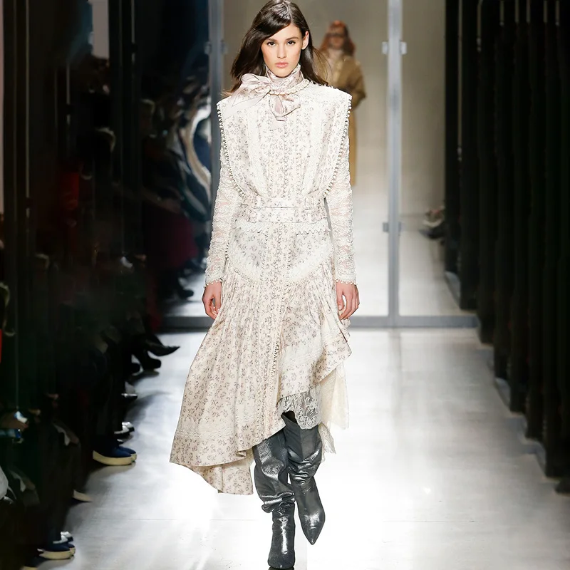 

designer dress high quality 2019 lace women vintage long winter dress long sleeve 2019 floral irregular dresses ladies