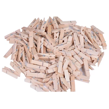 

100PCS New 2.5cm*0.3cm Mini Natural Wooden Cloth Photo Paper Peg Clothespin Craft Clips
