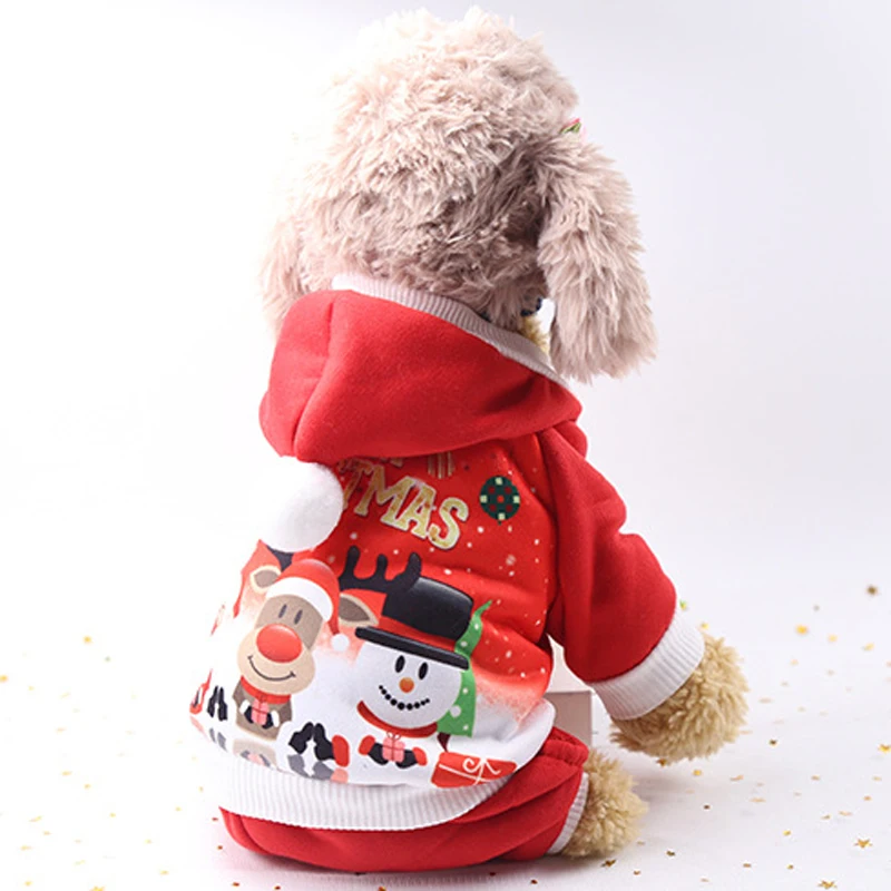 D7 Рождество комбинезон для Собаки Одежда Зима Теплый Щенок Кошка 4 ноги новогодние костюмы пальто с капюшоном для чихуахуа йоркширского