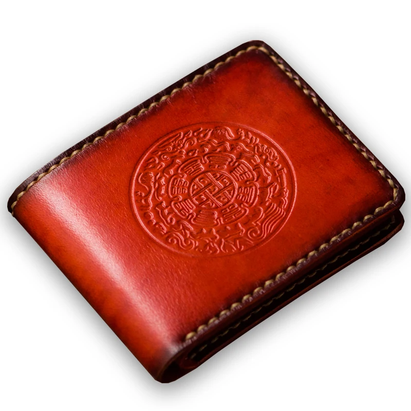 

Handmade leather wallet Unisex short folding wallet Vintage casual simple cross section multi-card leather clip