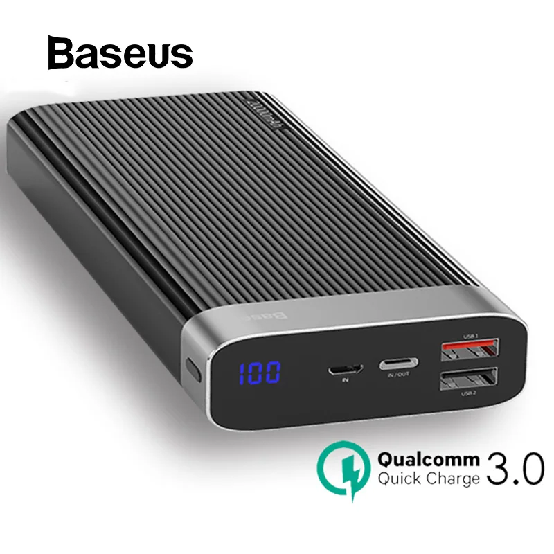 Baseus الحقيقي الوقت قوة البنك 20000 mah سريعة تهمة QC3.0 تجدد Powerbank بطارية خارجية حزمة نوع C PD سريع شحن Poverbank