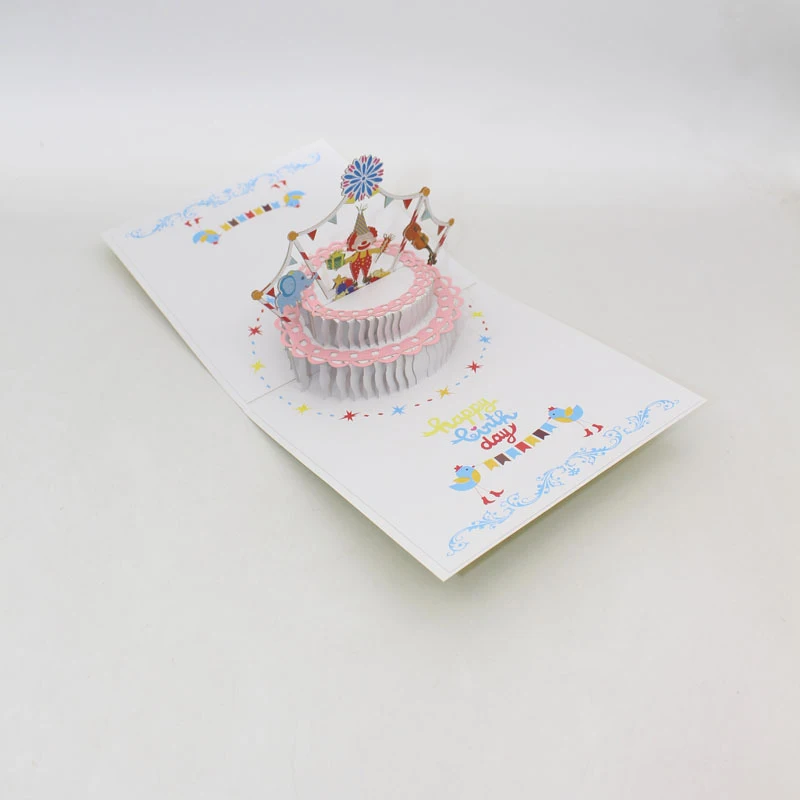  3D Handmade Rainbow Color Cartoon Amusement Park Clown Cake Paper Greeting Cards + Envelope Kids Ha - 33014494082