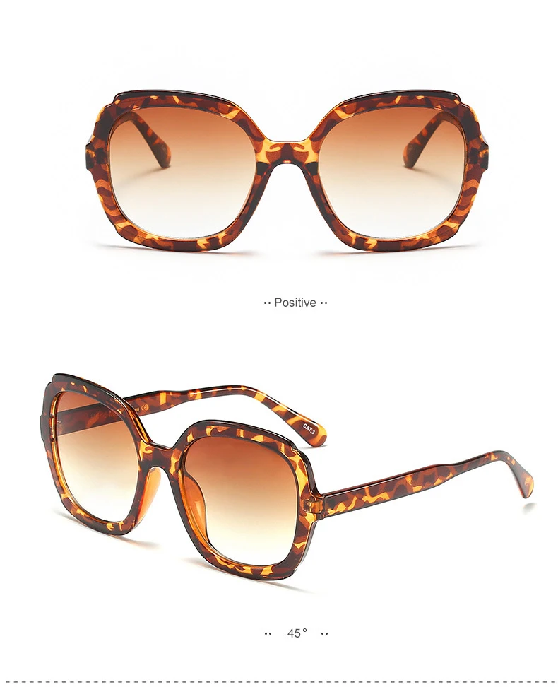 New Luxury Brand Designer Full-frame Square Sunglasses Leopard Gradient Tones Oversized Trend Cat Eye Sunglasses UV400