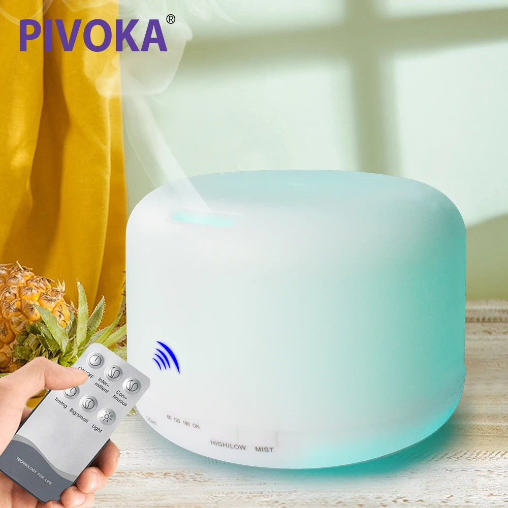 

PIVOKA 500ML Remote Control Large Capacity Humidifier Essential Oil Aroma Diffuser with Colorful LED Lights for Home Mist Maker