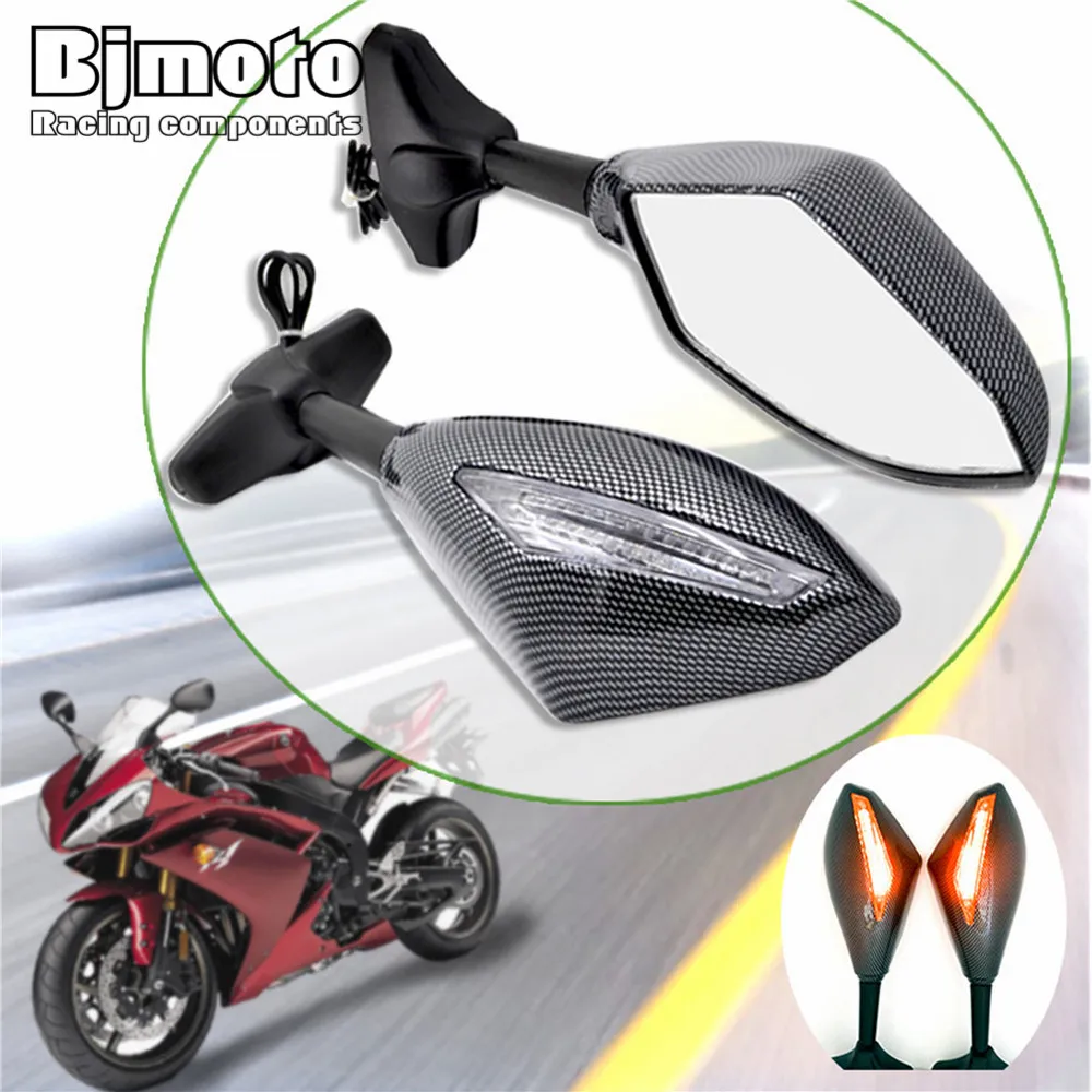 Bjmoto зеркало заднего вида со светодиодной подсветкой для Honda CBR600 Yamaha R1 R6 kawasaki Suzuki