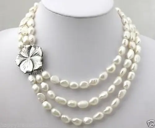 

FREE shipping>>>>>X52 3 Rows White Freshwater Pearl Necklace 18