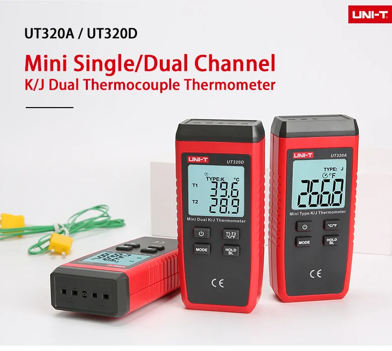 UNI-T UT320A UT320D мини-цифровой термометр с контактным типом двухканальный K/J измеритель температуры с ЖК-подсветкой термостат для хранения данных