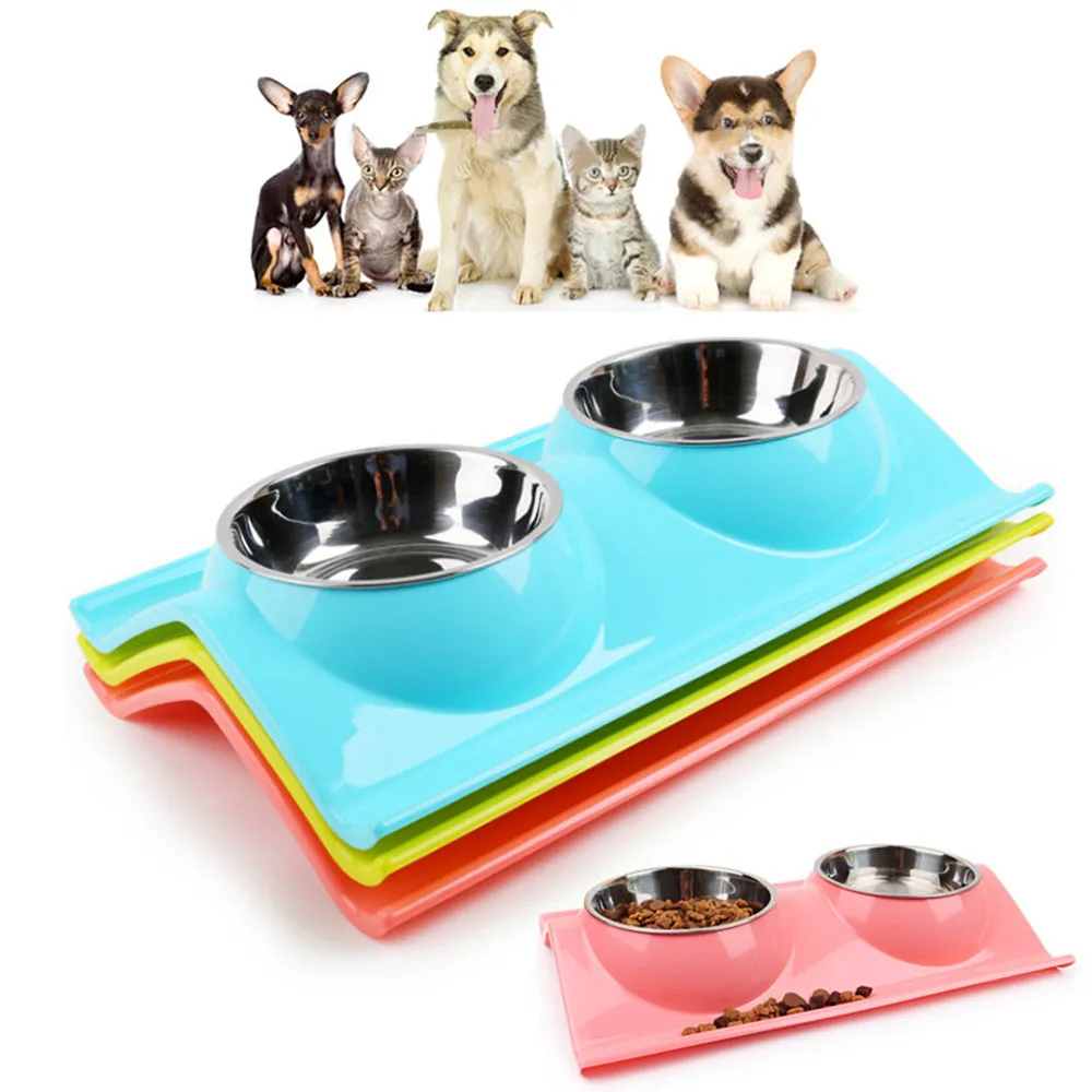

Pet Dog Bowl Puppy Cat Bowl Water Food Storage Feeder Non-toxic PP Resin Stainless Steel Combo Rice Basin 3 Colors