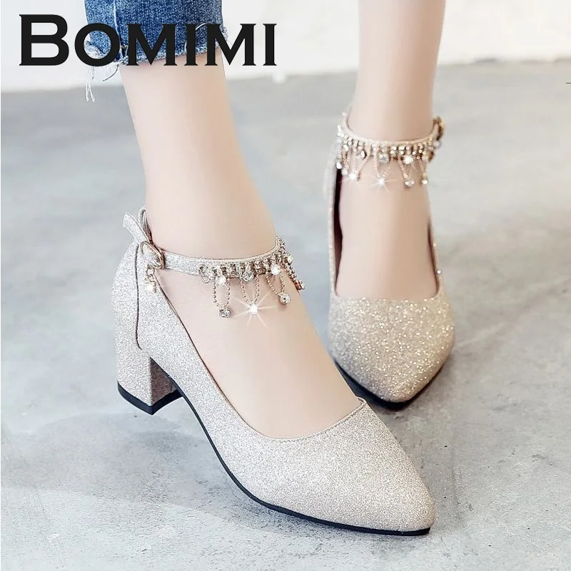 

BOMIMI Women Pumps 6 CM Sexy High Heels Women Shoes Ladies Party Wedding Dress Pointed Toe Pump Ankle Strap Lattice Shoes