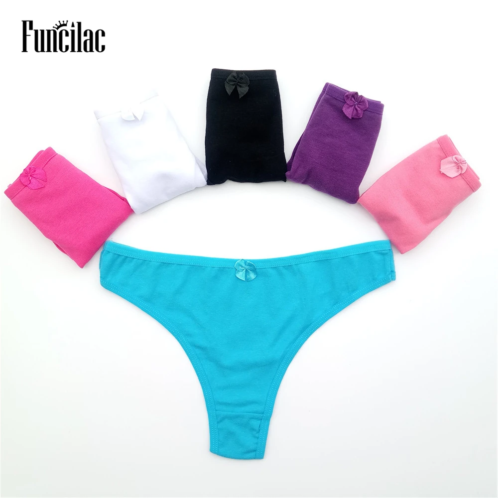 

FUNCILAC Sexy Women G-string Thong Woman Underwear Cotton Panties Intimates Lingerie Ladies Tangas for Women 5 Pcs/lot