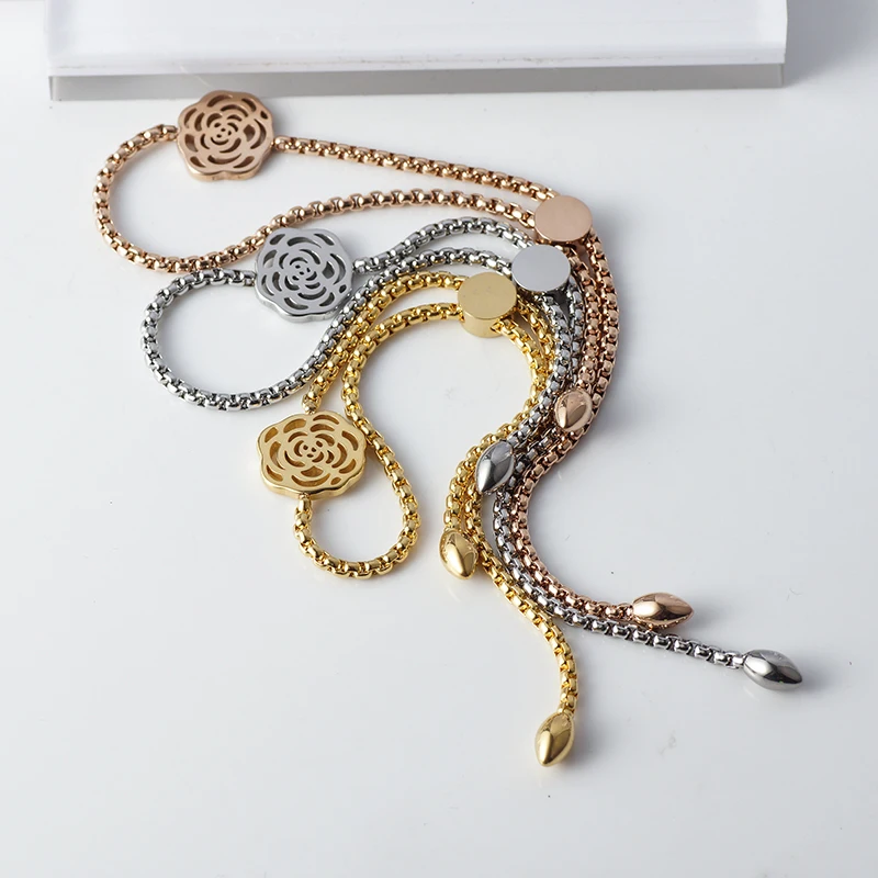 Серебряные браслеты с цветком розового золота браслеты из нержавеющей стали простые регулируемые Подвески Браслет на манжет для женщин ювелирные изделия