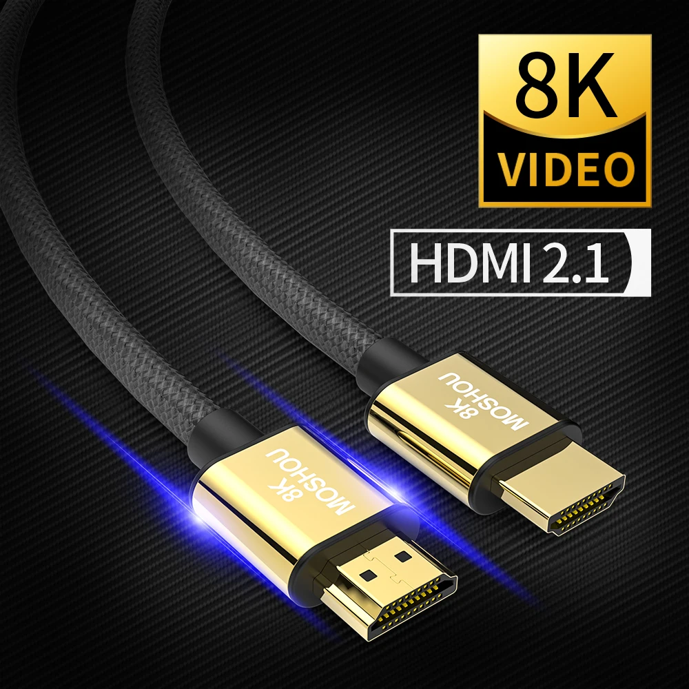 

8K 60Hz HDMI 2.1 Cables 4K 120Hz 48Gbps bandwidth ARC MOSHOU Video 2m Cord High Definition Multimedia Interface for Amplifier TV