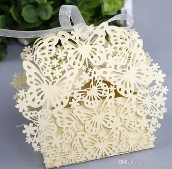 

European-style Wedding Favor Butterfly Flower Hollow Square Candy Chocolate Box Paper Gift Bags For Party Supplies