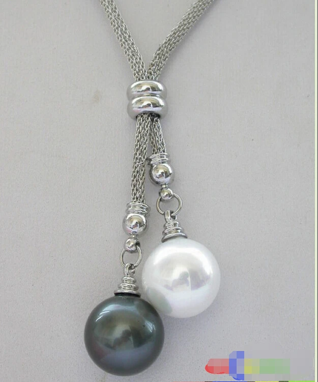 

Hot sell Noble- FREE SHIPPING>>>@@ p2585 26" 14mm white black SOUTH SEA SHELL PEARL NECKLACE@^Noble style Natural Fine jewe S