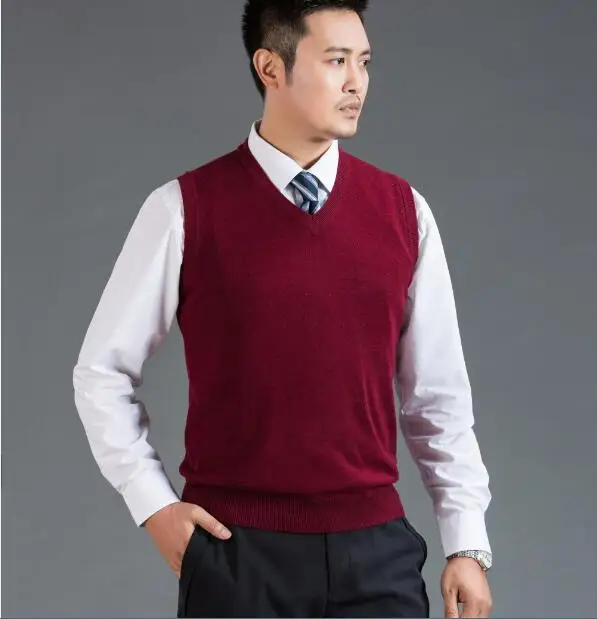 High Quality Mens V Neck Wool Sweater Vest 2016 Autumn Men Casual Solid ...