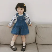 Весенняя одежда для маленьких девочек детские комбинезоны для девочек свободные детские джинсы нагрудник шорты милые дети цельный Костюмы Брюки