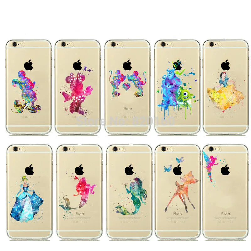 imágenes para Para el iphone 4 5c 5 5S 4S SE 6 6 s 7 además de acuarela Besar Mickey Minnie Mouse sirenita transparente caja de plástico imágenes para Para el iphone 4 5c 5 5S 4S SE 6 6 s 7 además de acuarela Besar Mickey Minnie Mouse sirenita transparente caja de plástico
