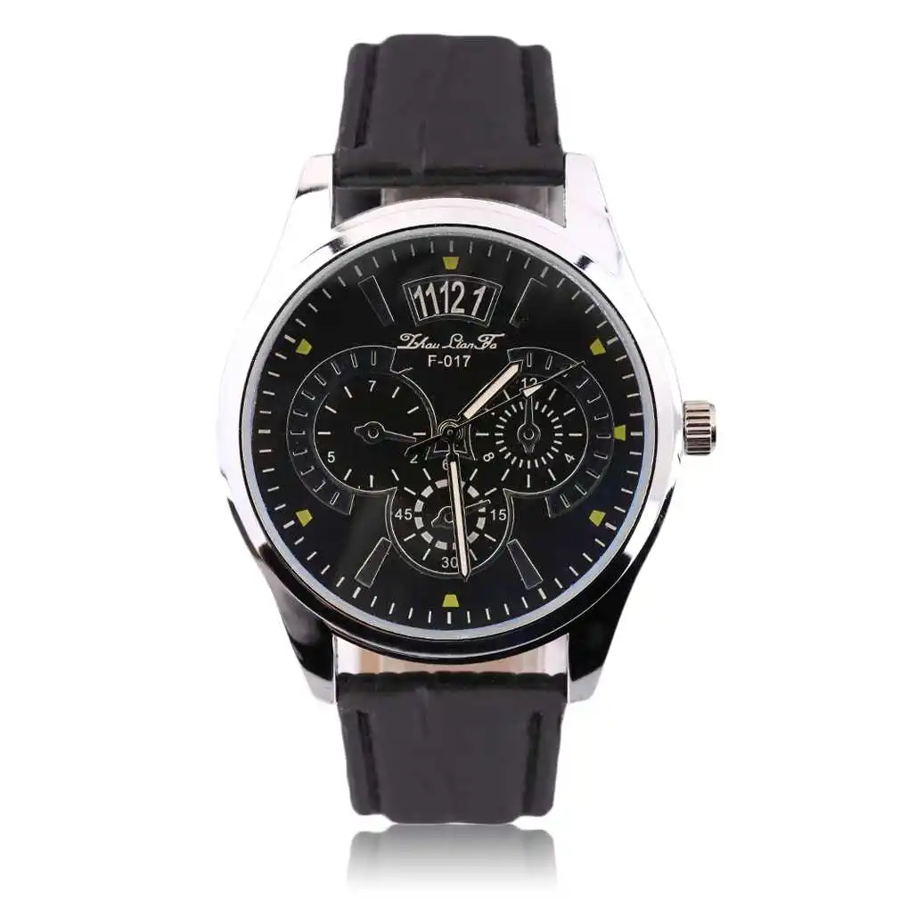 Fake Three Eye On Dial Quartz Watch Gentle Men Fashion Casual Business Watch Faux Leather Strap
