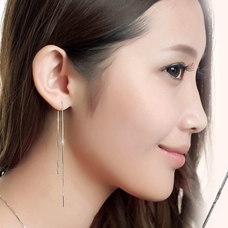 

Long Drop Dangle Tassel Earrings Double Threader Ear Line Women