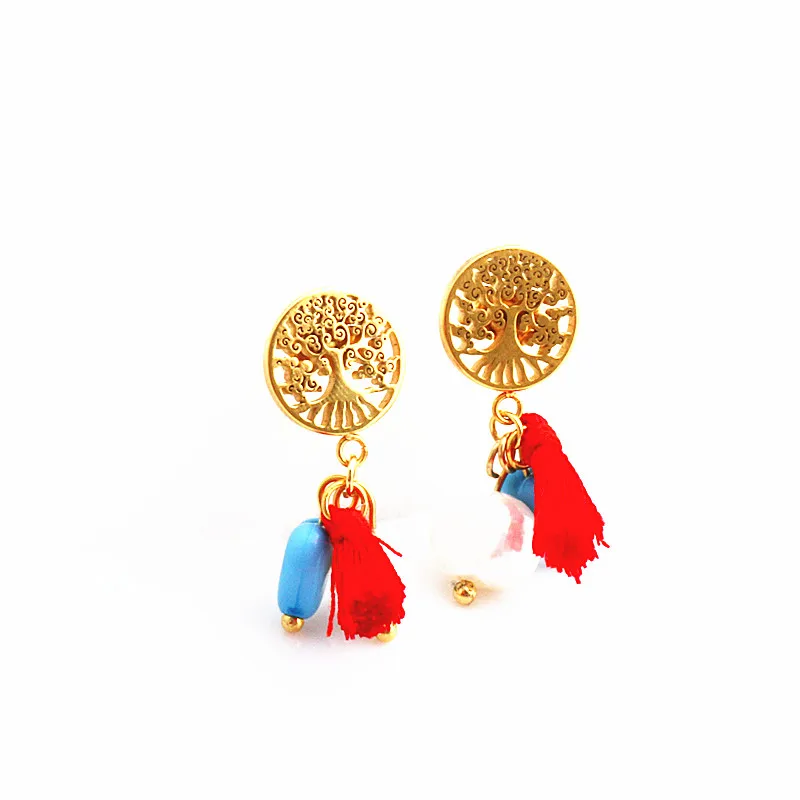

Again Jewel Crystal Tassel Earrings Long Exaggerated tree of life Silk Fabric Drop Dangling Tassel Earings For Women Jewelry