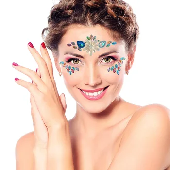 

Face rhinestones sticker for festival party 9 colors gold blue silver diamond mixed size arylic drill face tattoo sticker LT004