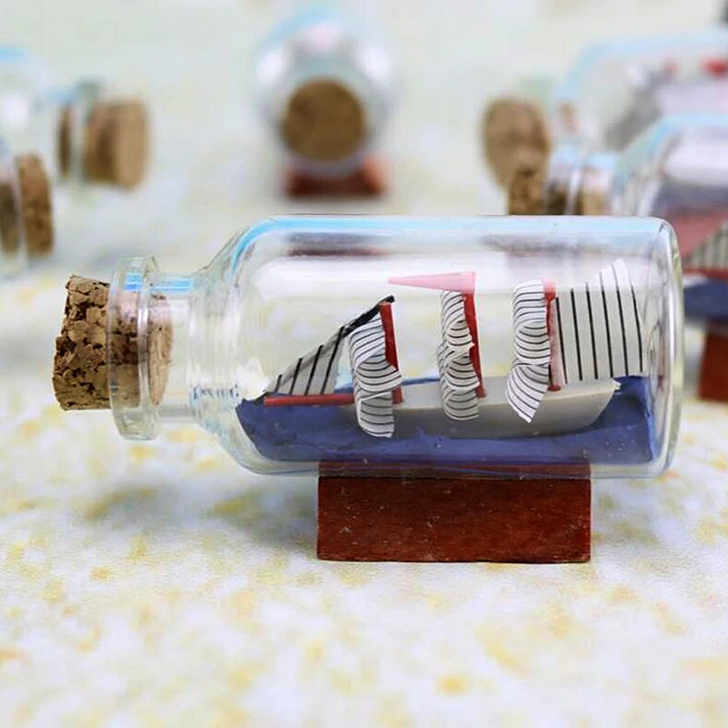 

Mini Sailing Boat Drift Bottle Charm Small Cork Glass Home Decor Miniatures Mediterranean Style P2