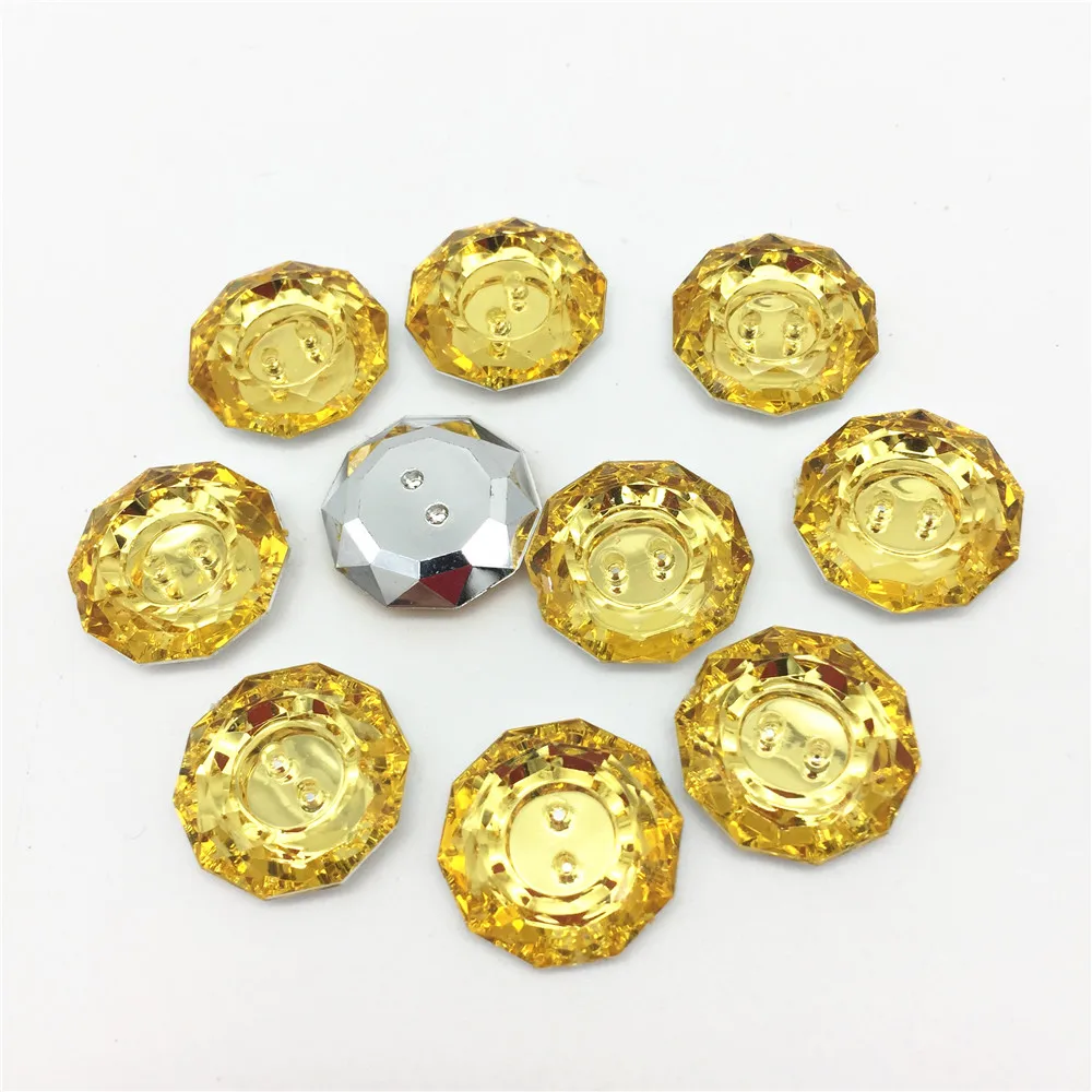 100pcs 18mm Gold Color Acrylic Round Buttons Sliver Shiny 2 Holes
