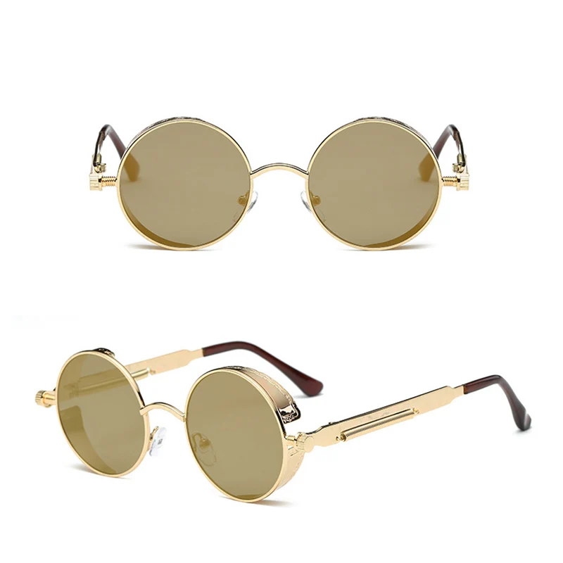 ZK20 круглые металлические велосипедные очки, защитные очки, Прямая поставка, рабочие мужские защитные сварочные очки, брендовые дизайнерские ретро очки UV400 - Цвет: GTH