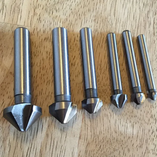 6pcs 90 Degree 3 Flute Hss Chamfer Chamfering End Mill Cutter Bit